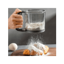 1pc Press Automatic Flour Sieve Semi Automatic Handheld Flour Sieve Baking Tool Hand Press Cake Flour Sieve Filter Sieve