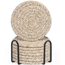 8Pcs Round Drink Coasters Cotton Woven Absorbent Bar Coasters Housewarming Gift for Coffee Tables Wooden Tabletop Minimalist Home Decor(Brown)