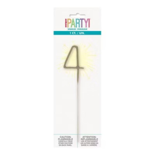 Vela Number4 Sparkler Flame, Cera, 17,8 cm