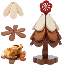 Wooden Christmas Tree Trivets Set of 3, Compatible with Hot Pots & Bowls, Wood Coasters for Teapots/Plates, Home Table Decor