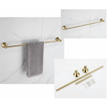 Ensemble de 4 accessoires de salle de bain dorés - Accessoires de salle de bain en or brossé, barre porte-serviettes de 60 cm | crochet