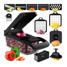 Vegetable Chopper Set with Storage Tray, 4 in 1 Dicer for Onions Carrots Salad, Stainless Steel Blades BPA-Free, Black
