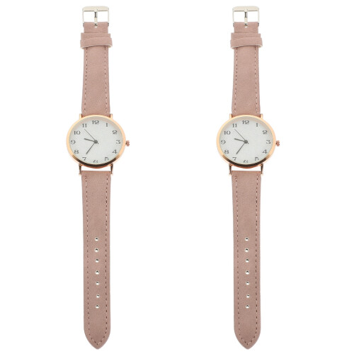 2Pcs Pink Adjustable Strap Wrist Watch Stylish Casual Accessory