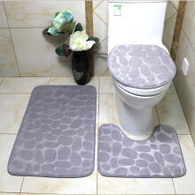 Ensemble de 3 tapis de bain en mousse à mémoire de forme douce, couleur unie, motif pierre en relief, antidérapants avec envers en caoutchouc