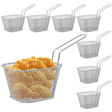 8PCS Iron Deep Fry Basket Mesh, Chip Frying Strainer Baskets with Long Handle, Stackable French Fry Holder for Kitchen Restaurant and Barbecue