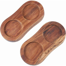 2Pcs Wooden Salt & Pepper Mill Tray Holder (6.1x3"), Compatible with Most Grinders, Kitchen Table Protector & Decor