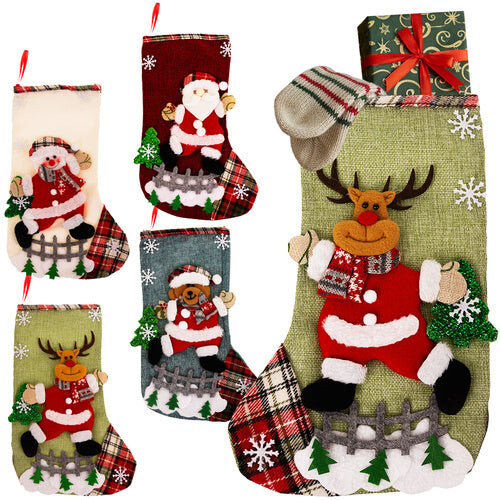 Weihnachtsstrumpf-Set, 4 dekorative Designs, 19 x 31 cm