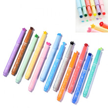 12pcs Cute Candy-Colored Stamp Markers – Love, Star, Bear Paw, Music, Cloud, Kiss Shapes – Watercolor Pens for Students & Office – 12 Colors,
