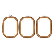 3Pcs Vintage Wood Grain Embroidery Hoop Set Plastic Rectangle Frames for DIY Cross Stitch Sewing Projects