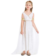 AWZXDE Halloween Greek Mythology Statue Girls Dresses White Court Cape Gown Long Dresses For School Performance 4-12 Years White,M