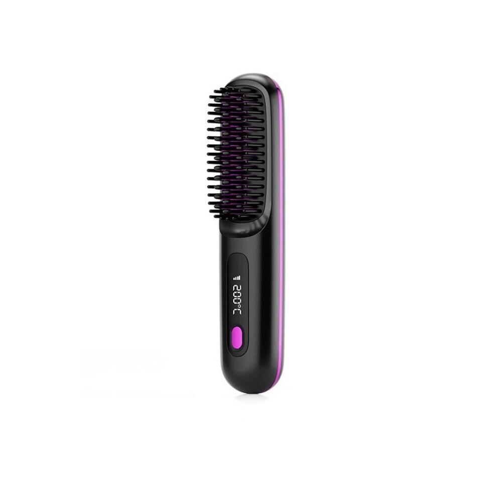Black Cordless Hair Straightener Comb With Negative Ions, Fast Heating & Portable Design Â Rechargeable Brush For Straightening/Curling (, 1Pc)