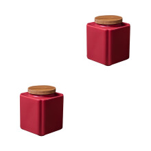 2Pcs Red Ceramic Tea Storage Container with Seal Lid for Loose Tea