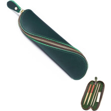 Leather Pencil Case Crazy Horse Leather Zipper Pencil Pouch S Shape Pen Holder and Organizer Pencil Bag Leather Pen Case for Office