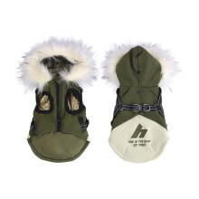 Dog Coat with Built in Harness, Dog Jacket with Hood, Dogs Vest with Reflective Strap for Small Medium Dogs, Green, S
