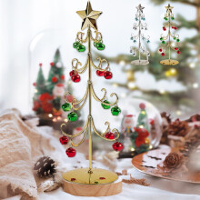 Christmas Ornament,Desktop Christmas Tree Ironwork Ornaments,Xmas Tree with Glittering Star,Christmas Ornament Display Stand