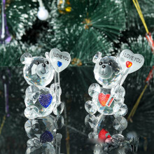 Valentine's Day Crystal Bear Ornament Set - Duo Sparkling Bears with Red Heart "I Love You" Message, Elegant Table Decor