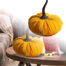 Elegant Velvet Pumpkin Sculpture – Autumn Thanksgiving Decor, Fall Centerpiece for Table, Mantel & Home; compatible with seasonal displays