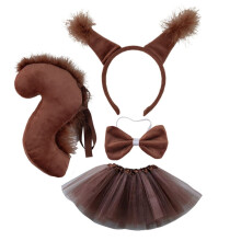 Sweet Student Woman Squirrel Ear Hairband with Tail Bowtie Set Taking Photo Headbands Carnivals Hair Hoop Glove/Skirt