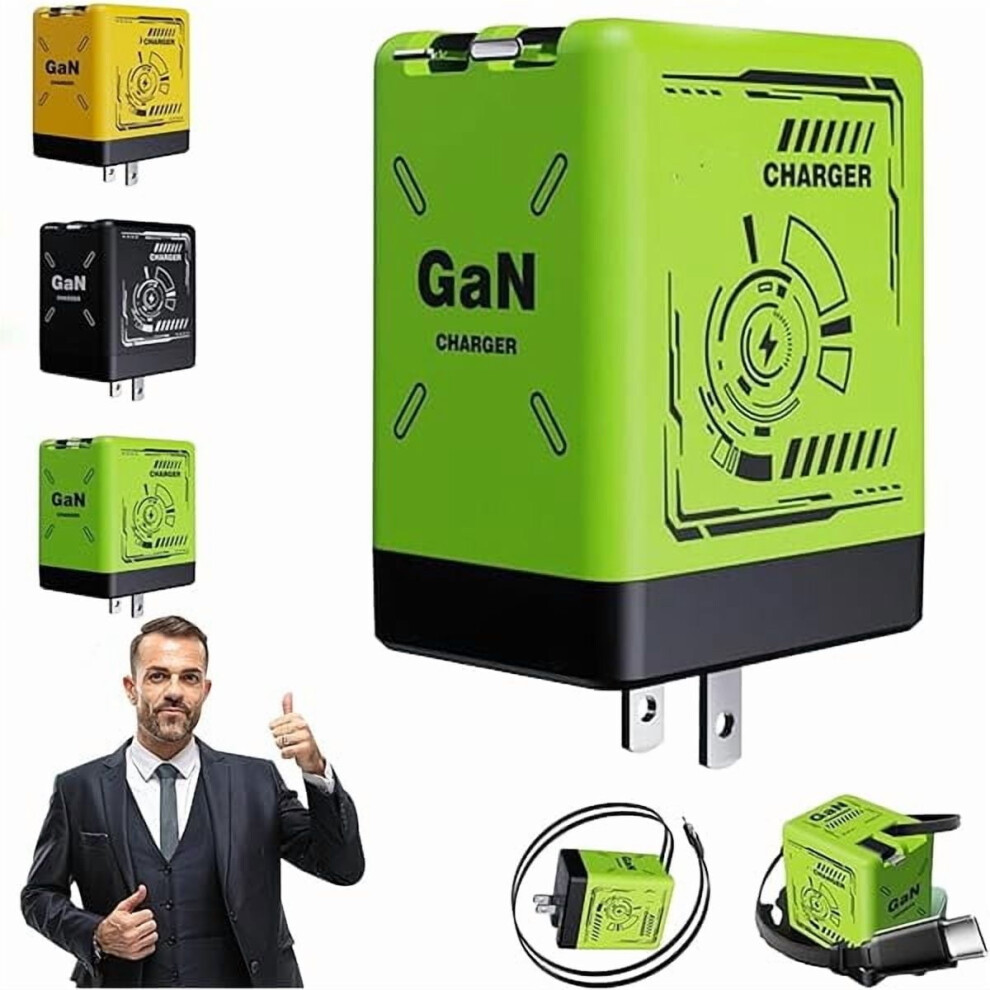 Gan Smart Charger 120W, 2-In-1 Fast Charging Adapter With Retractable Plug, Compatible With Most Smartphones (Green) Green 9313598186157