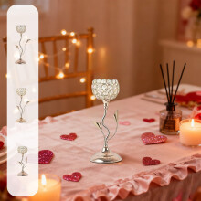 Crystal Candle Holders with Gold Iron Base, Romantic Light Reflection, Luxury Flower Centerpiece Decor | Compatible with Standard Candles