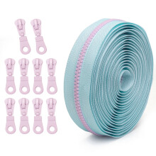 1 Pack 5-Yard Colorblock Resin Zippers with Pulls, Assorted Styles for Luggage, Stationery Bags, Handicraft Sewing & Replacement Blue and Pink