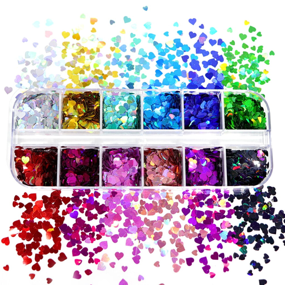 12 Grids/Box 5mm 3D Love Heart Sequins Manicure Paillettes for Epoxy Resin Mold Filling Glitter Flakes