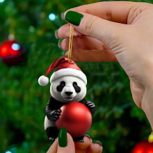 Cute Cartoon Panda Christmas Ornament – Acrylic Hanging Pendant for Tree, Window, Car, Backpack, Gift Exchange & White Elephant Party; compatible