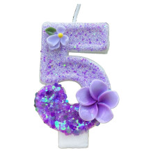 Sunxin Digital Candle 5 – Purple Flower Glitter Birthday Number Candle, Paraffin, Compatible with All Cakes