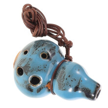 Ceramic Alto Ocarina 6 Hole Flute with Blue Flower Glaze for Music and Outdoor Use