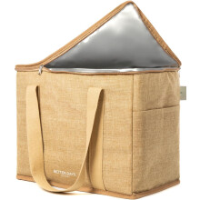 Isolierte Einkaufstasche - Auslaufsichere XL-Kühltasche für Einkäufe und Reisen, Warm/Kalt, Reißverschluss oben, Jute (Kompatibel mit