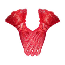 Korte kanten handschoenen voor dames, formele stijl, elegante vintage netstof theeparty handschoenen rood