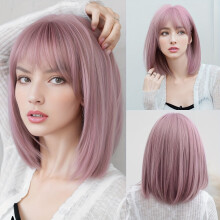 Perruque courte et lisse rose avec frange – Synthétique résistante à la chaleur, bonnet en maille rose, aspect naturel, idéale au quotidien,