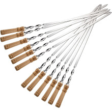 Brochetas para kebab de 55 cm (21,6"), grandes, planas, de metal, de acero inoxidable, con mango de madera, para barbacoa, juego de 12 unidades.