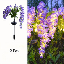 Conjunto de 2 Luminárias Solares em Formato de Flor de Glicínia, Luminárias de Chão Externas com Plugue, 52 LEDs, 2 Modos (Normal +