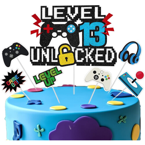 Διακοσμητικό Τούρτας με Βιντεοπαιχνίδι – Level13Unlocked, Διακόσμηση για τα 13α