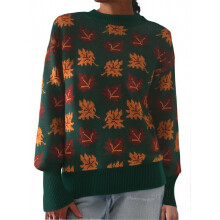 Pull en maille pour femme, coupe ample et décontractée, imprimé géométrique, col rond, idéal pour l'hiver, l'automne et le printemps.