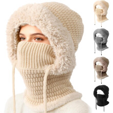 Dame 3-i-1 strikket balaklava-lue-skjerfmaske