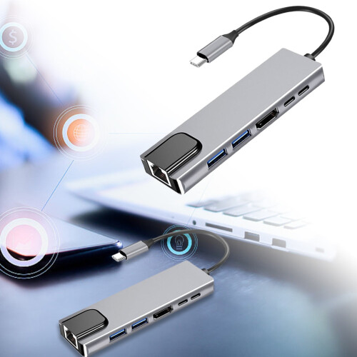 Προσαρμογέας USB C Hub 6 σε 1 για φορητό υπολογιστή με πολλαπλές θύρες που επεκτείνουν