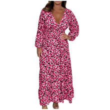 Plus Size Maxiklänning för Dam Sexig Djup V-ringning 3/4-ärm Boho Print Långklänning Bröllopsfest Casualklänning