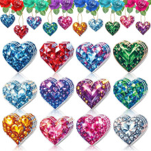 Valentine's Day Heart-Shaped Gift Tag Hangers (12 pcs), Sparkling Crystal Paper, Rope-Hang, for Party/Wedding/Holiday Gifts & Walls