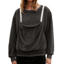 Pull de Noël gris foncé pour femme avec poche pour chat/chien, manches longues, col rond, grandes tailles, ultra doux et chaud – Convient aux