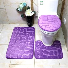 Ensemble de 3 tapis de bain en mousse à mémoire de forme souple, couleur unie, motif pierre en relief, antidérapants avec envers en caoutchouc