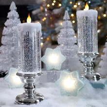 LED Crystal Flameless Tea Lights – Smokeless, Transparent Candle Centerpiece for Table, Birthday, Proposal, Desktop Decor (Silver), Compatible with