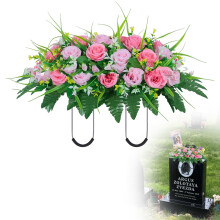 Headstone Flower Saddle – Cemetery & Memorial Grave Decor, Non-Bleed Colors + Rose Combo, Outdoor Fall Gravesite Decoration, Compatible with