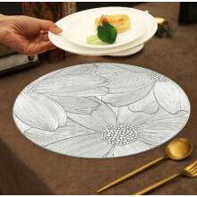 2 stuks gepersonaliseerde decoratieve placemats met lotusmotief, hittebestendige isolatiematten, Europees PVC-drukwerk, lichte luxe stijl