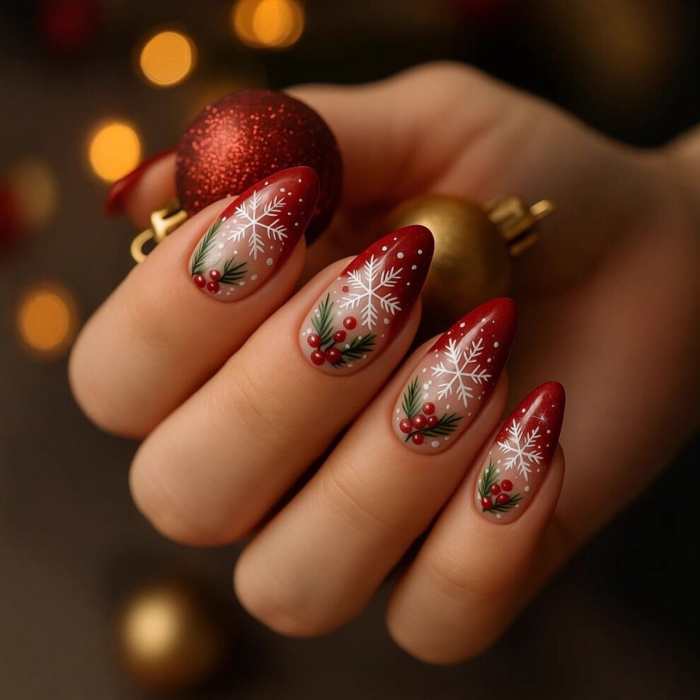 Christmas Press-on Nails Medium Almond Shape 24 Pcs