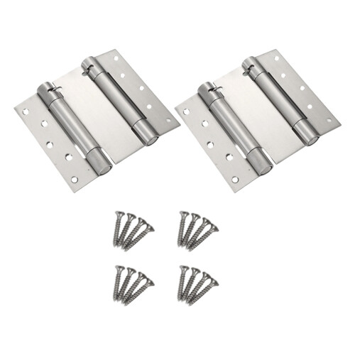 Conjunto de dobradiças de aço com mola bidirecional e ajuste.