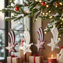 Ensemble de 4 décorations de Noël scintillantes en forme d'étoile météorite, incassables, à suspendre, cadeaux pour les décorations de fêtes