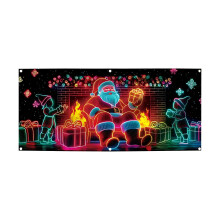 Bannière de porte de garage de Noël activée par UV, phosphorescente, 2D, plate, avec motif de dessin animé (70,87 x 157,48 pouces)