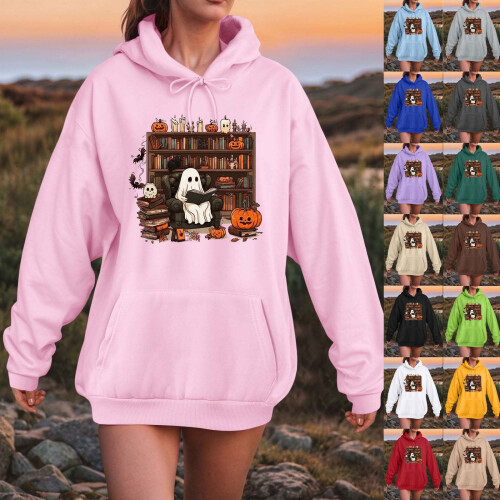 Γυναικεία oversized φούτερ με κουκούλα για το Halloween με στρογγυλή λαιμόκοψη και μακριά 1